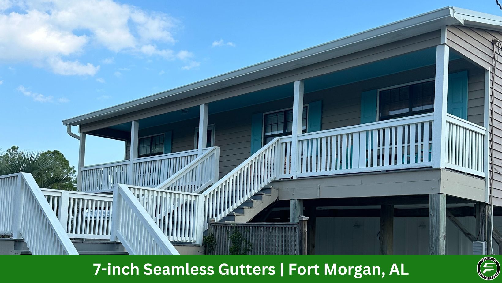 7-inch seamless gutters installed on a home in Fort Morgan, AL.