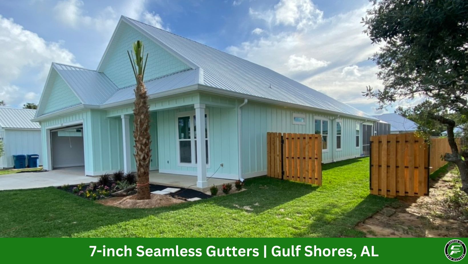 7-inch seamless gutter installation on a home in Gulf Shores, AL by Custom Fit Rain Gutters.