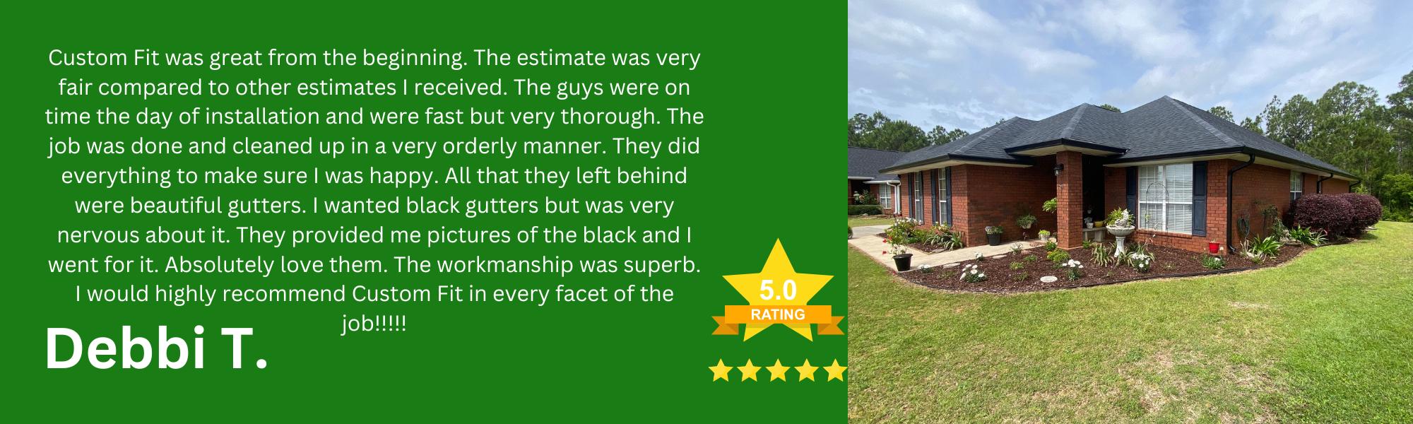 6-inch black seamless gutter by Custom Fit Rain Gutters in Gulf Shores, AL