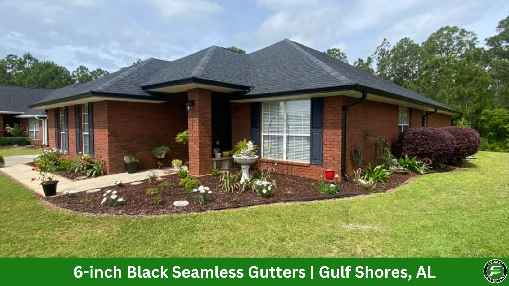 6-inch black seamless gutters installed in Gulf Shores, AL