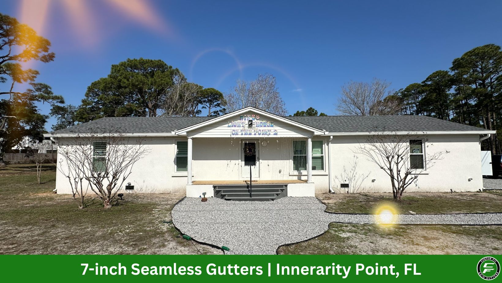 7-inch seamless gutter installation on a home in Innerarity Point, FL by Custom Fit Rain Gutters.